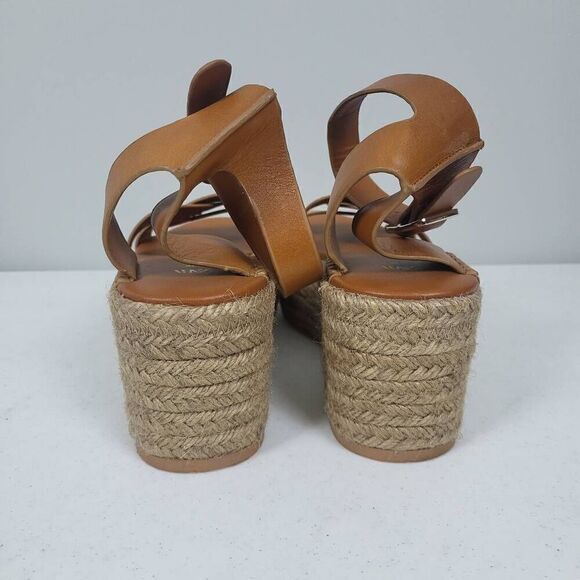 ZARA Tan Leather Hessian Wedge Sandals Shoes Size 39 UK 6 US 8 Summer Holiday - Picture 5 of 10